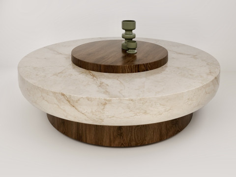 आधुनिक लकड़ी और पत्थर की मेज सेट 3D मॉडल