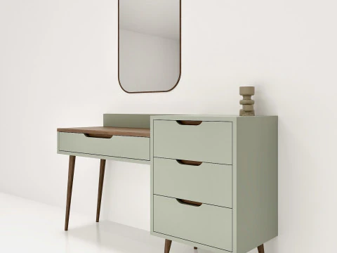 Modern Vanity Table Set with Mirror Mint Cream Versions 3D Model