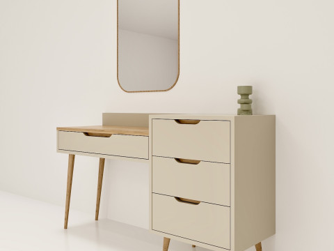 Ensemble de coiffeuse moderne avec miroir, versions crème menthe Modèle 3D