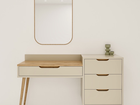 Ensemble de coiffeuse moderne avec miroir, versions crème menthe Modèle 3D