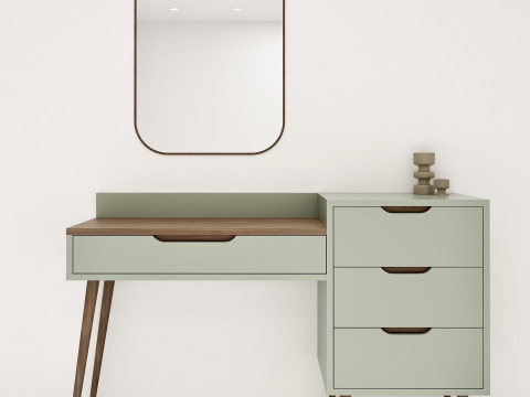 Ensemble de coiffeuse moderne avec miroir, versions crème menthe Modèle 3D