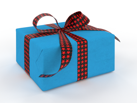 3D blauwe geschenkdoos met rood sterlint 3D Model