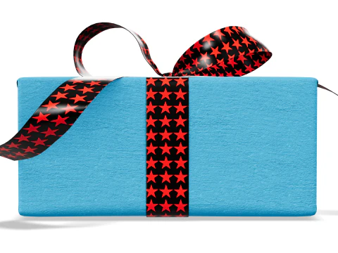 3D Blue Gift Box with Red Star Ribbon 3D Model