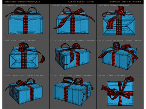 3D Blue Gift Box with Red Star Ribbon 3D Model