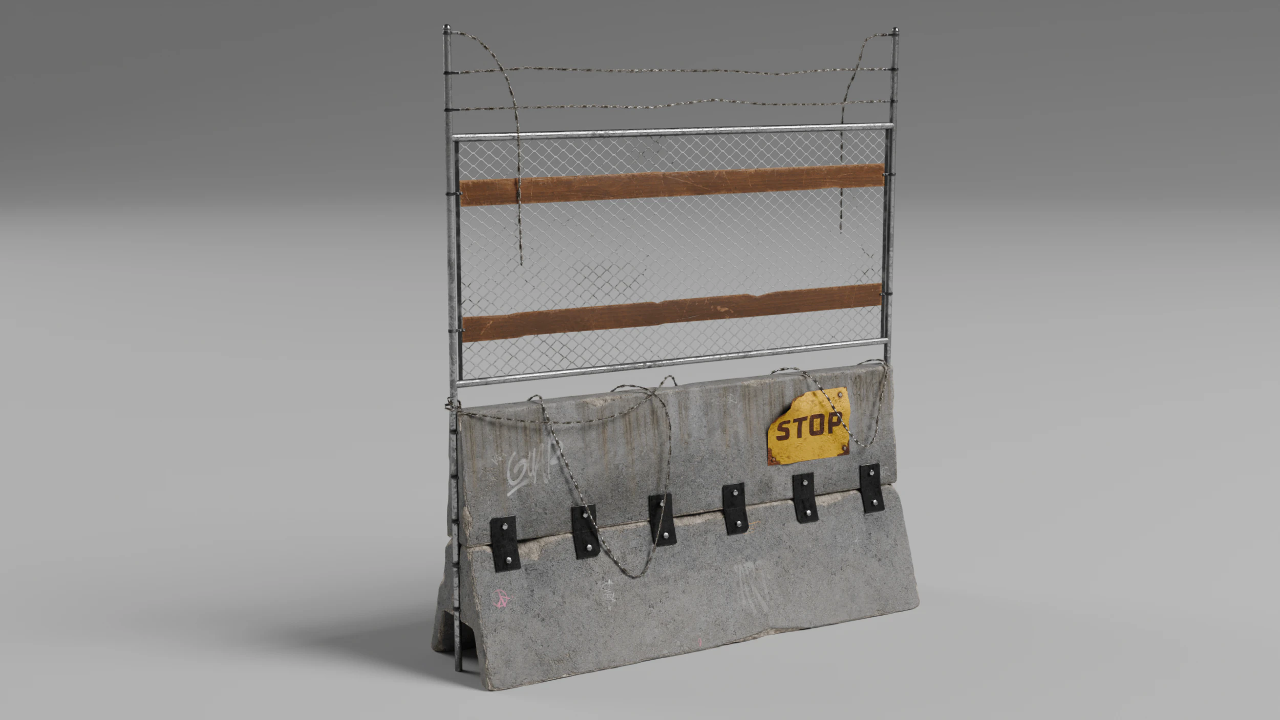 Concrete Barrier - Fence 3D Model .c4d .max .obj .3ds .fbx .stl .blend 