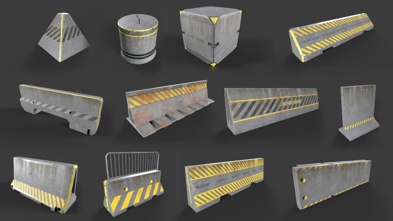 混凝土屏障套件 3D 模型 .c4d .max .obj .3ds .fbx .stl .blend 