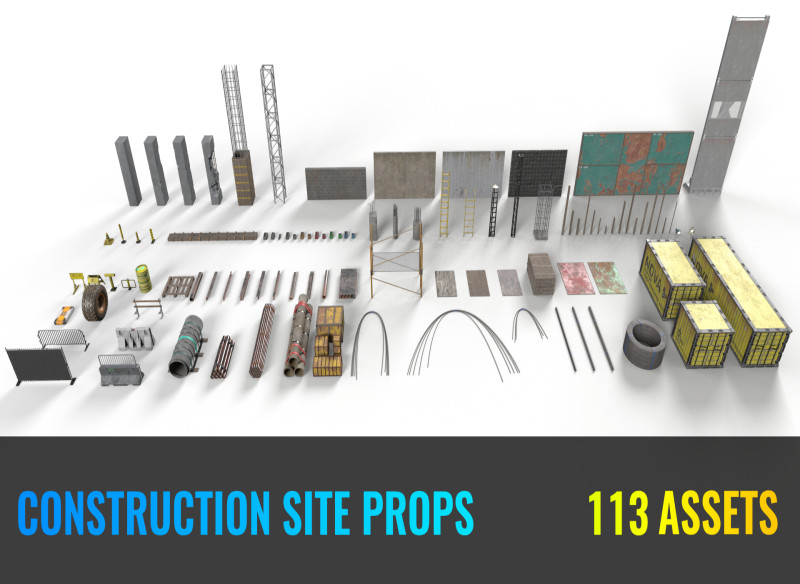 Construction Site Props 3D Model .c4d .max .obj .3ds .fbx .stl .blend 