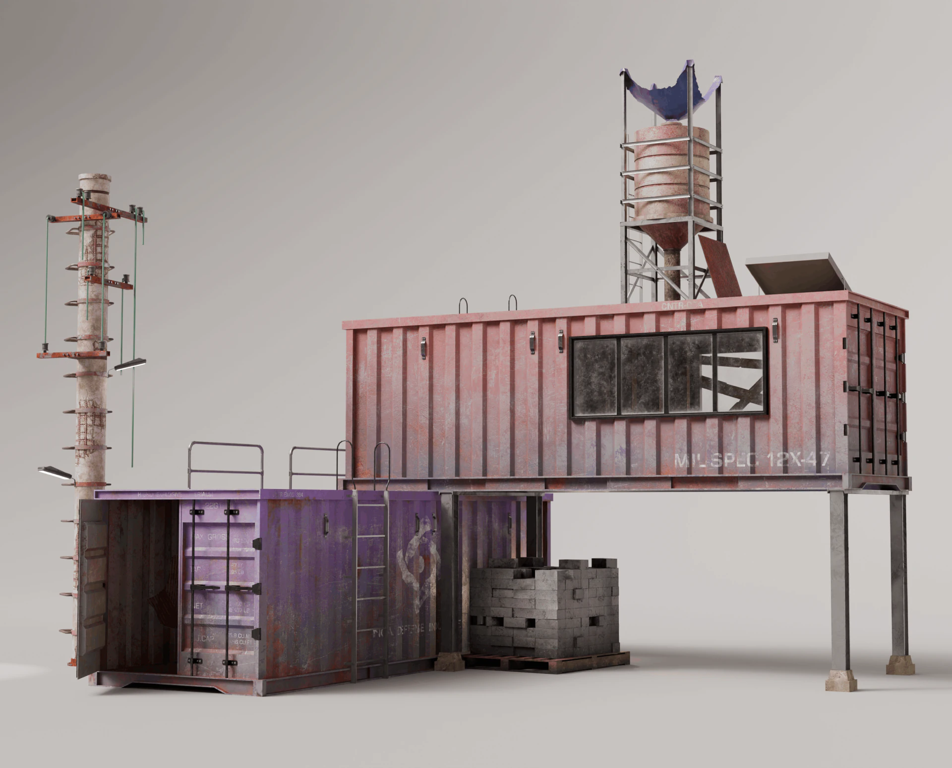 Shipping Container House Props 3D Model .c4d .max .obj .3ds .fbx .stl .blend 