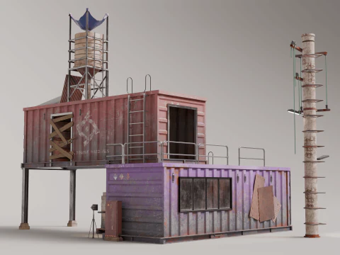 Shipping Container House Props 3D Model