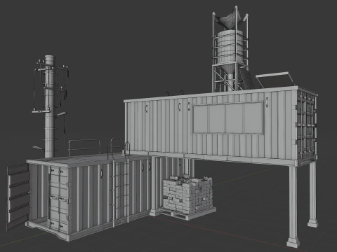 Shipping Container House Props 3D Model