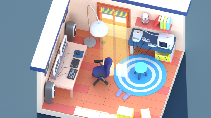 Conjunto de console retrô de mesa completa para sala isométrica baixa poli Modelo 3D .c4d .max .obj .3ds .fbx .stl .blend 