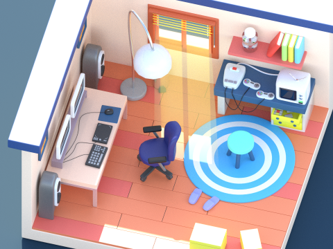 Low Poly Isometrischer Raum Komplettes Schreibtisch-Retro-Konsolenset 3D Modell