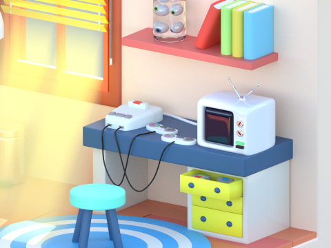 Conjunto de console retrô de mesa completa para sala isométrica baixa poli Modelo 3D