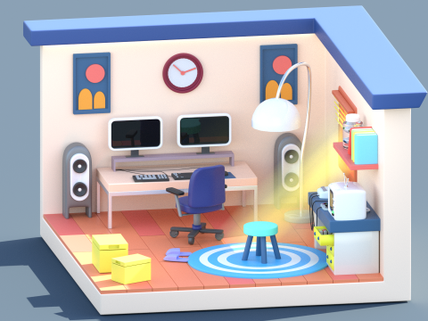 Conjunto de console retrô de mesa completa para sala isométrica baixa poli Modelo 3D