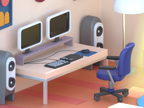 Conjunto de console retrô de mesa completa para sala isométrica baixa poli Modelo 3D