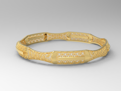 Luxury Gold Bangle - Intricate Filigree Lace Pattern - 3D Print Ready 3D Print Model