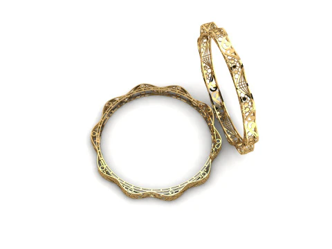 Wave-Edge Filigree Bangle Solid Inner Strap 3D Printable STL Verified 3D Print Model