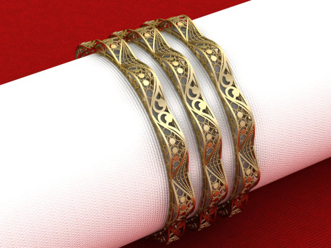 Wave-Edge Filigree Bangle Solid Inner Strap 3D Printable STL Verified 3D Print Model