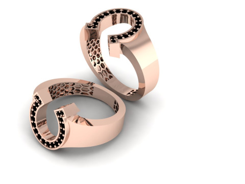 幸运马蹄形现代钻石密镶图章轻质坚固 - 3DM STL 3D 打印模型