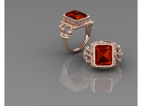 Cincin Solitaire Potongan Zamrud Ular Penjaga Cetak Detail Tinggi Siap-3DM-STL Model Cetak 3D