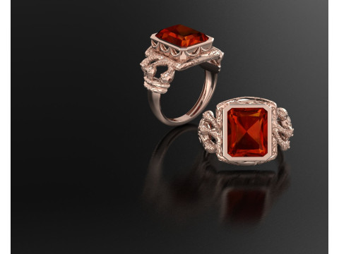 Cincin Solitaire Potongan Zamrud Ular Penjaga Cetak Detail Tinggi Siap-3DM-STL Model Cetak 3D