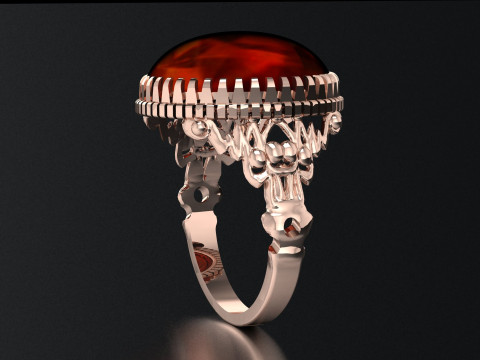 Royal Heritage Large Cabochon Crown Ring Intricate Filigree Print Ready-3DM 3D Print Model