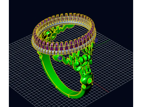 Royal Heritage Large Cabochon Crown Ring Intricate Filigree Print Ready-3DM 3D Print Model