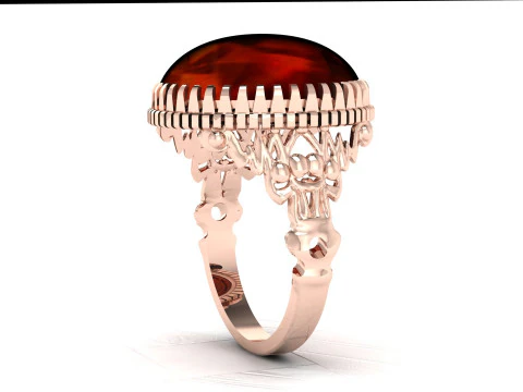 Royal Heritage Large Cabochon Crown Ring Intricate Filigree Print Ready-3DM 3D Print Model