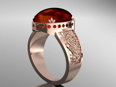 Sultans Legacy Grand Oval Signet Ring Engraved Shank Halo Setting - Print Ready-3DM-STL 3D Print Model