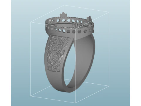 Sultans Legacy Grand Oval Signet Ring Engraved Shank Halo Setting - Print Ready-3DM-STL 3D Print Model