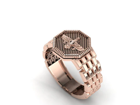 Faravahar Persian Emblem Signet Ring Hexagon Watch-Link Band 3DM STL Source 3D Print Model