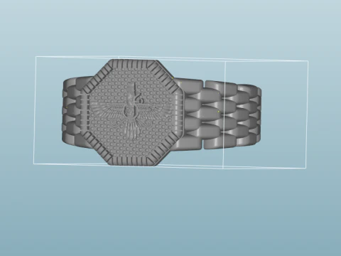 Faravahar Persian Emblem Signet Ring Hexagon Watch-Link Band 3DM STL Source 3D Print Model