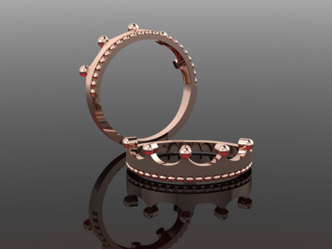 极简皇冠皇冠戒指串珠公主乐队制作就绪 STL 3D 打印模型