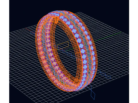 Royal Rhombus Diamond-Cut Center Dual Pave Rows Band Hybrid CNC Design 3DM STL 3D Print Model