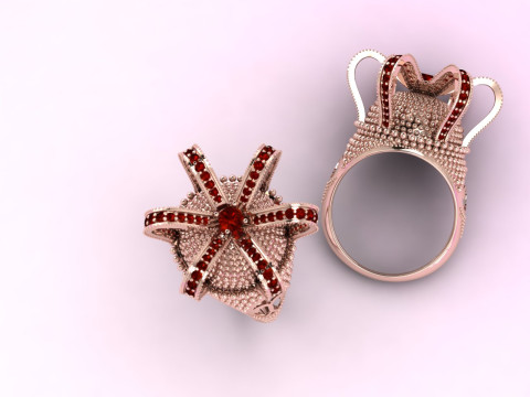 Anello della corona imperiale dell'imperatrice maestosa con dettagli di granulazione degli archi pavimentati 3DM STL Modello di stampa 3D