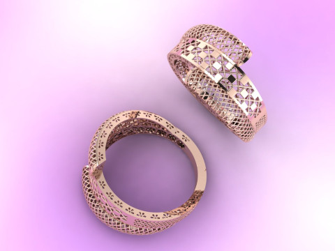 空灵螺旋结构斜肋网格花卉包裹戒指可编辑 3DM STL 3D 打印模型