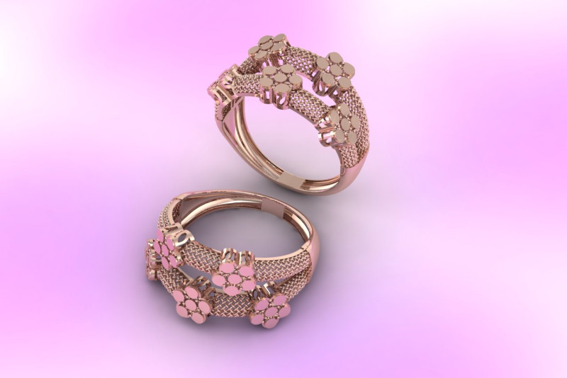 Bague d'&eacute;ternit&eacute; &agrave; texture pop-corn avec bande florale en maille tiss&eacute;e Mod&egrave;le d'impression 3D Modèles 3D en vedette .c4d .max .obj .3ds .fbx .stl .blend 