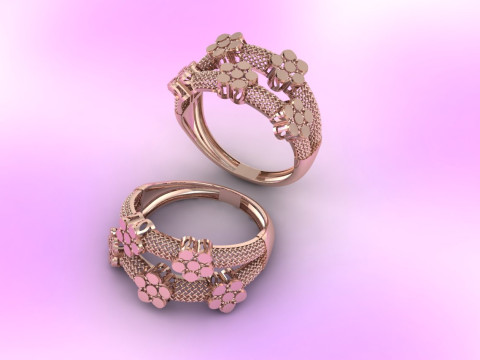 짠 메쉬 꽃 밴드 팝콘 질감 영원 반지 3D 인쇄 모델 3D 프린트 모델