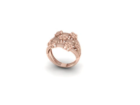 Triple-Strand Woven Mesh Ring Wide Floral Cluster Band 3D Print Model 3D Print Model