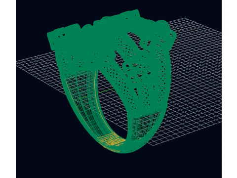 Triple-Strand Woven Mesh Ring Wide Floral Cluster Band 3D Print Model 3D Print Model
