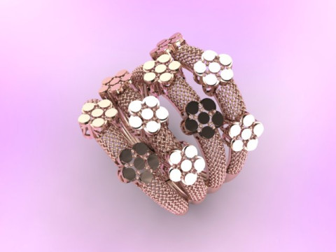 Woven Blossom Cluster Ring Popcorn Mesh Shank Enamel Ready STL 3D Print Model