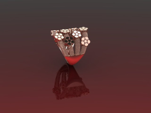 우븐 블라썸 클러스터 링 팝콘 메쉬 생크 에나멜 레디 STL 3D 프린트 모델