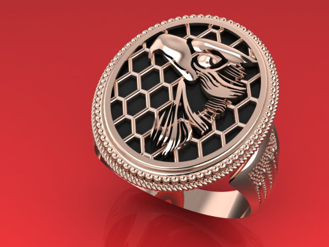 Imperial Falcon-Eagle Signet hoog-reliëf vogel Niello Ring 3DM STL 3D printmodel