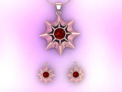 北极星指南针套装 8 点星星吊坠耳环几何八角形符号 3DM STL 3D 打印模型