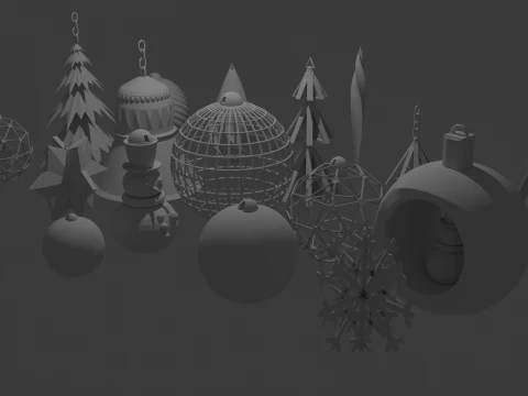 Коллекция новогодних игрушек для 3D печати 3D Принт Модель