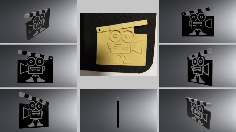 Chaveiro para câmera Clapper de filme e ímã de geladeira Modelo de Impressão 3D .c4d .max .obj .3ds .fbx .stl .blend 