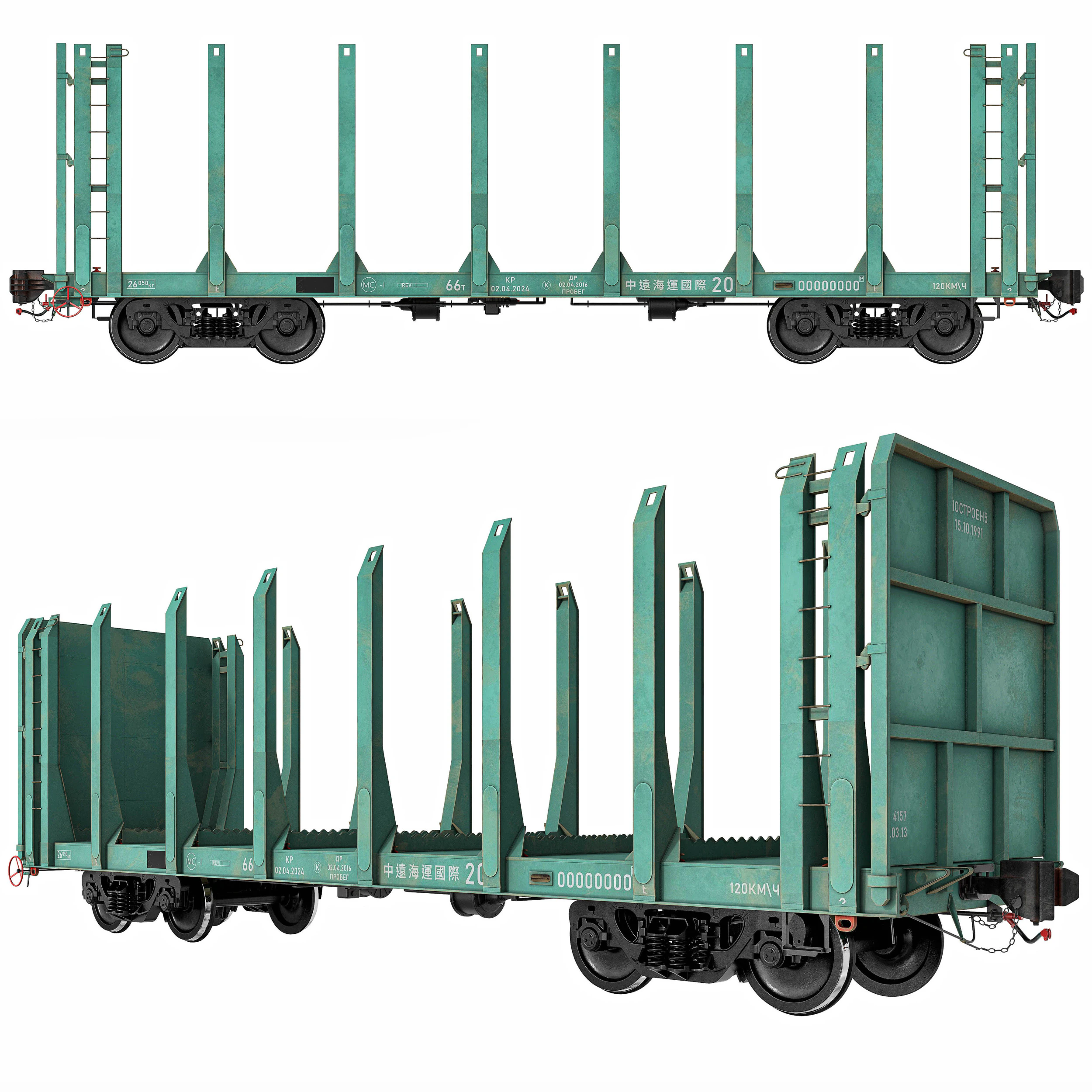 Flatcar 13-198 for timber 3D Model .c4d .max .obj .3ds .fbx .stl .blend 