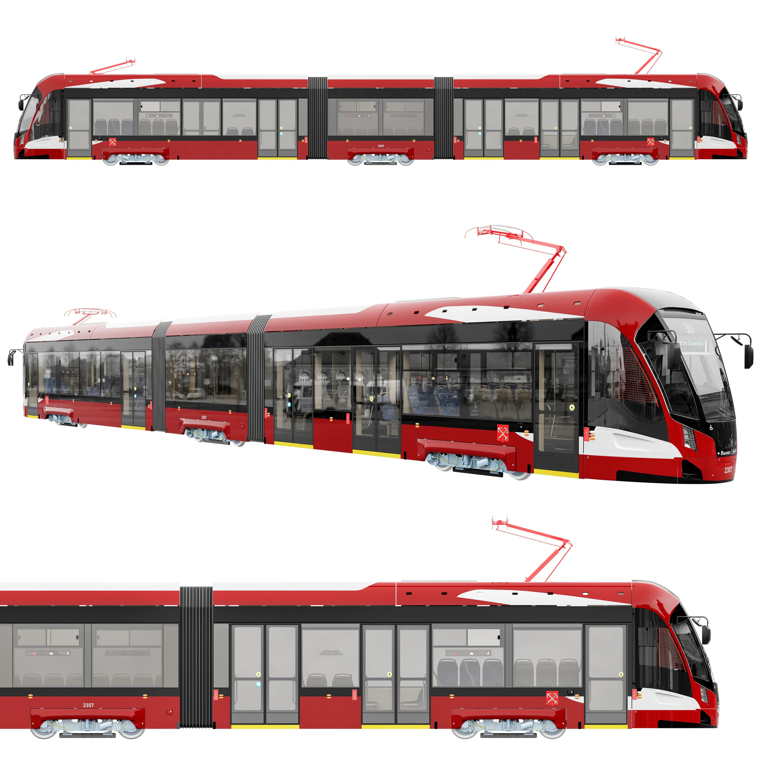 Nevsky tram 71-932 3D Model .c4d .max .obj .3ds .fbx .stl .blend 