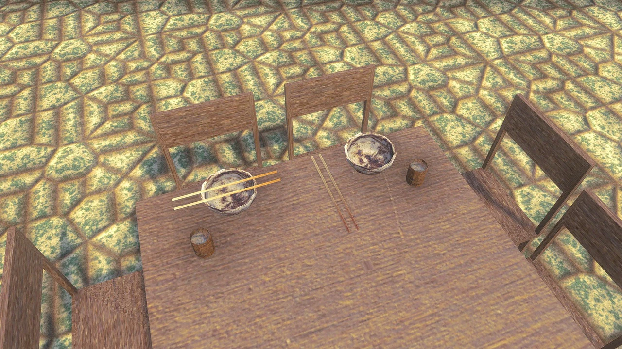 PSX Rusted Bowl Chopstick Table and Chairs 3D Model .c4d .max .obj .3ds .fbx .stl .blend 