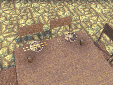 PSX Paslı Kase Çubuk Masa ve Sandalyeler 3D Model